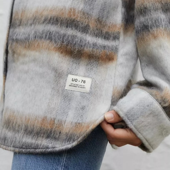 UO URBAN OUTFITTERS Grey Plaid Shirt Jacket Shacket sz large - Picture 9 of 9